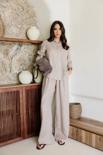 Lanene pantalone sa elastičnim pojasom 