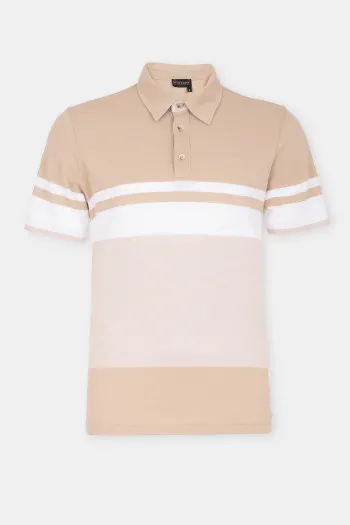 Bež polo majica sa prugastim detaljima 